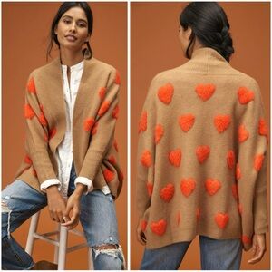 ANTHROPOLOGIE Oversized Boho Cozy Casual Boucle Heart Kimono Sweater Cardigan OS
